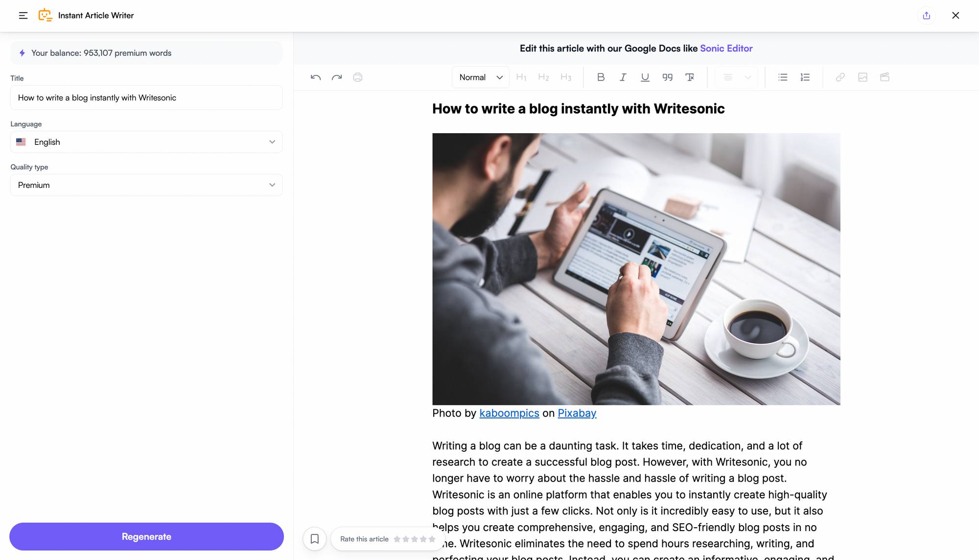 AI blog writer Writesonic article