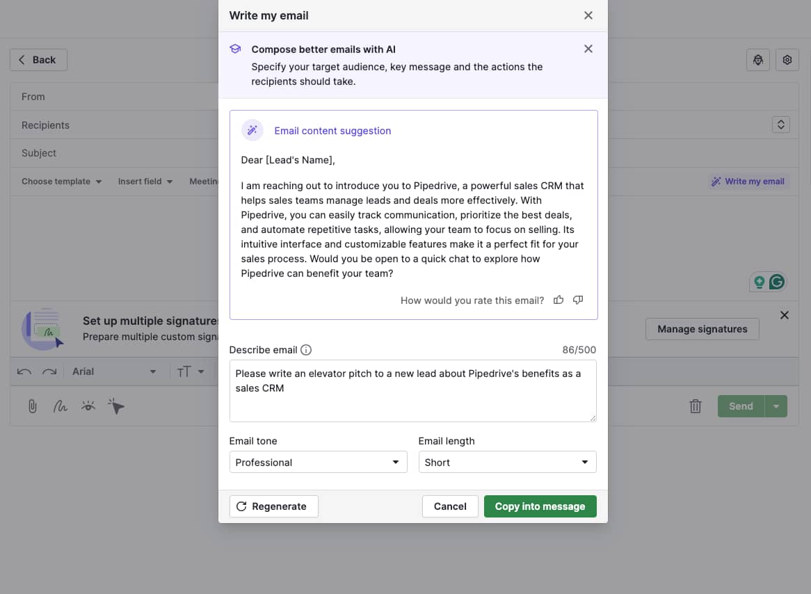AI-generated sales pitch