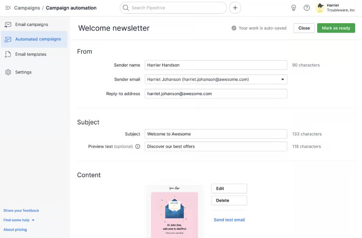 B2B e-commerce welcome newsletter