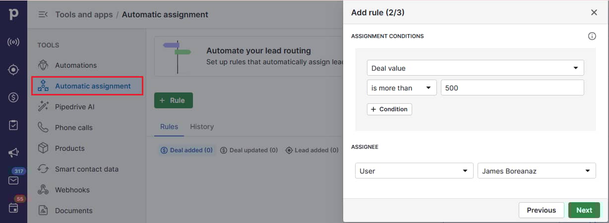 CRM lead management Pipedrive workflow automation