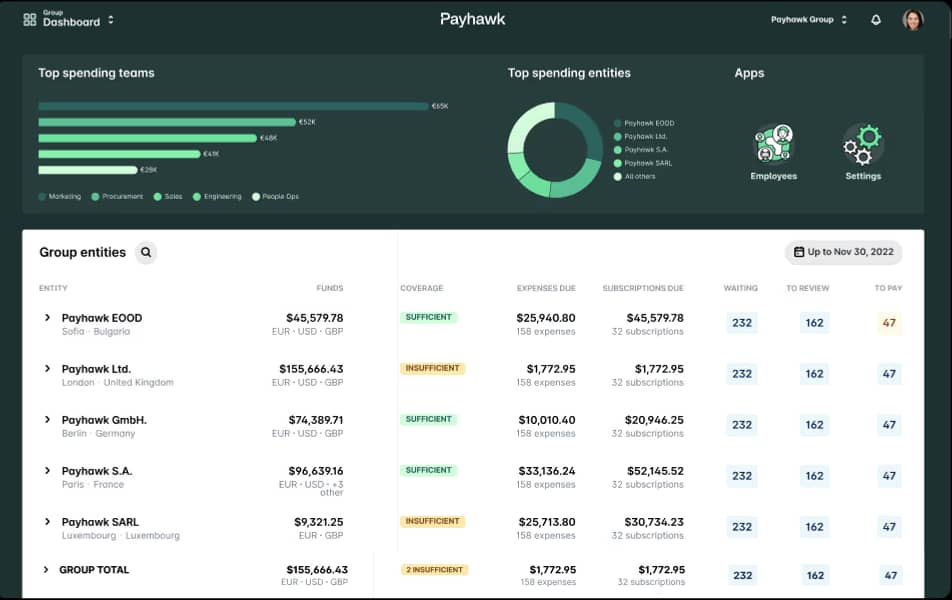 expense management software Payhawk dashboard