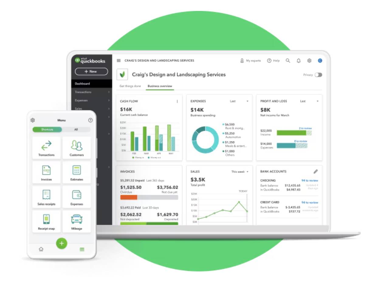 expense management software QuickBooks Online dashboard