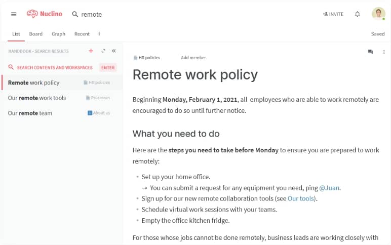 knowledge management software nuclino interface