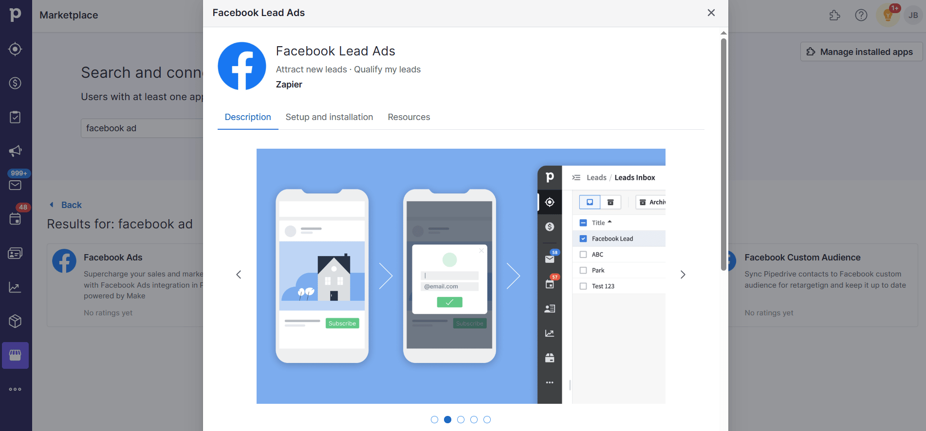 Advertising management software Pipedrive Facebook Ads