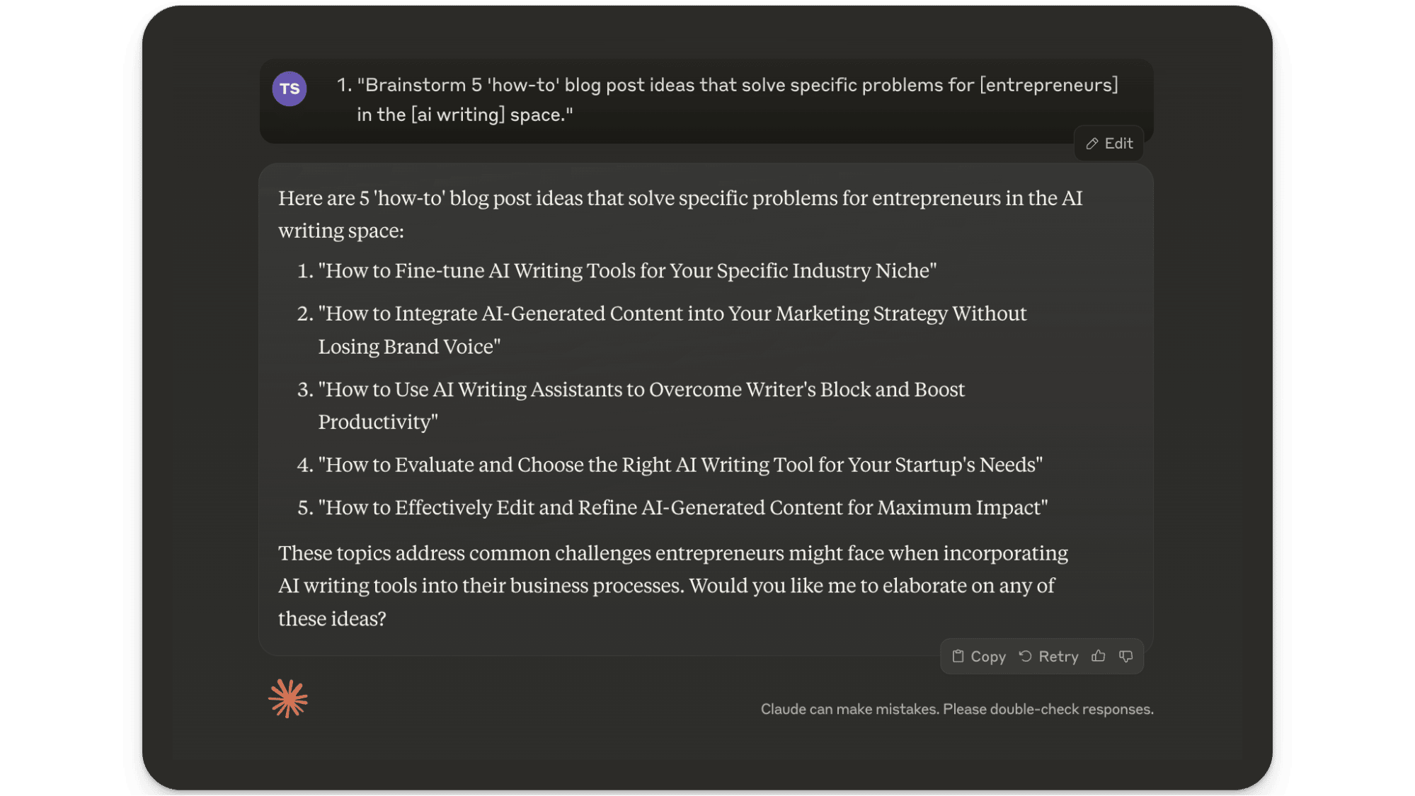 AI blog writer Claude prompt