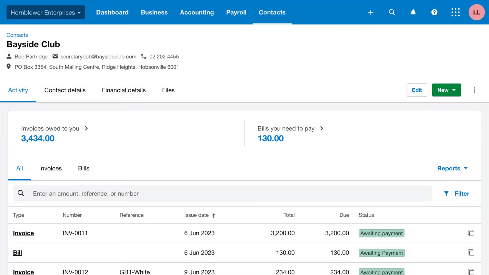 Client database software for small business Xero