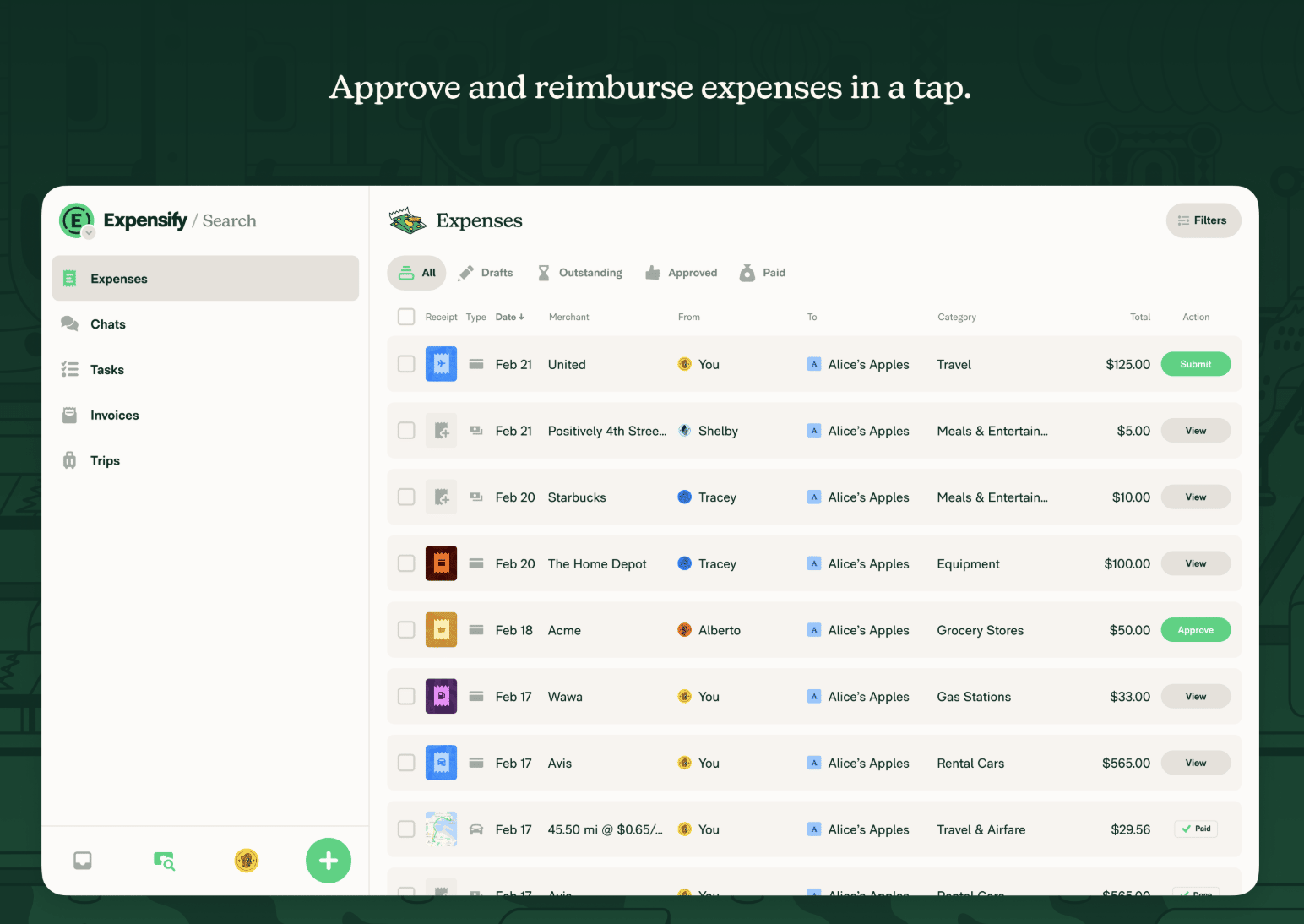 expense management software Expensify dashboard