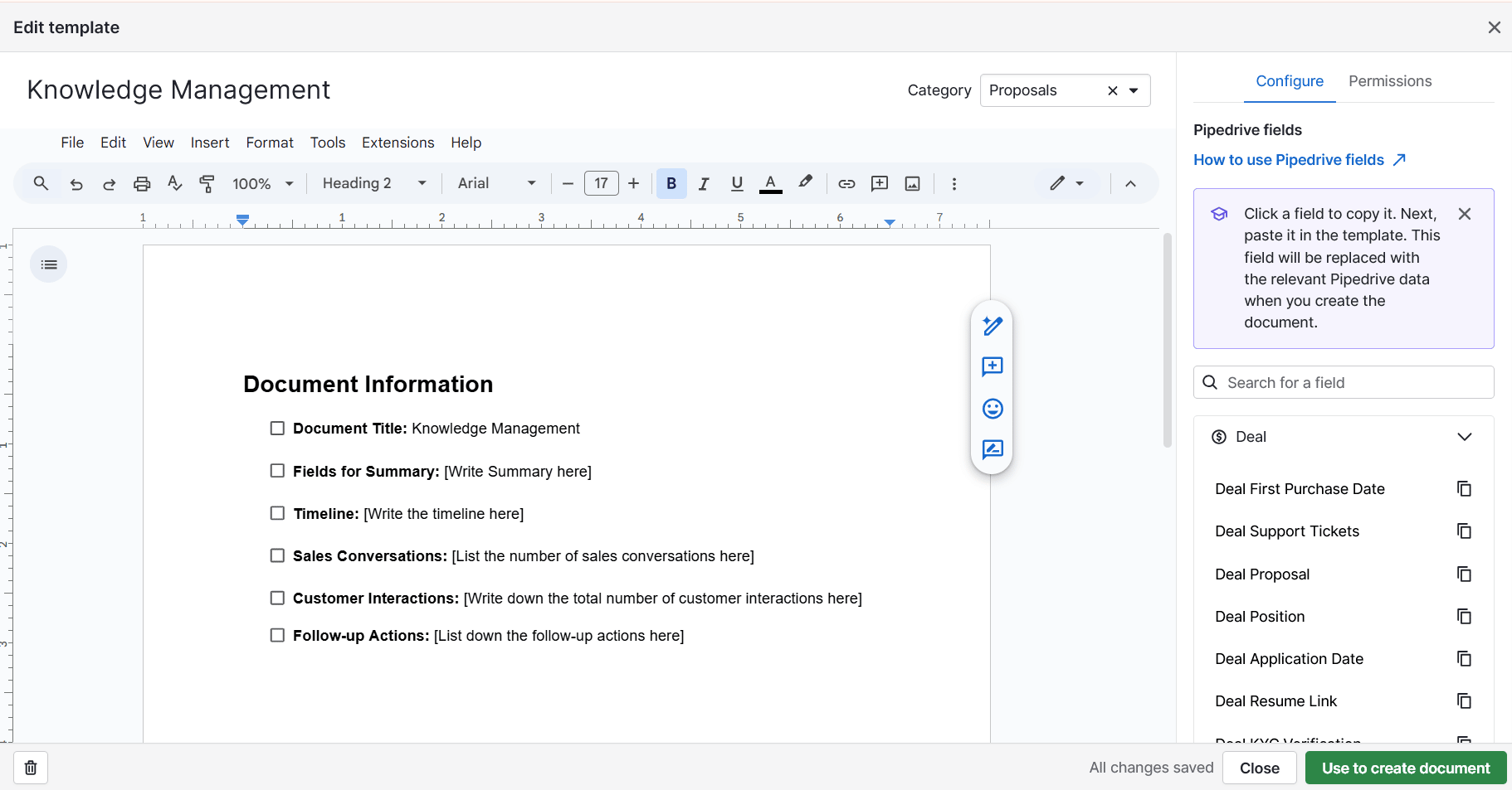 knowledge management software Pipedrive smart docs